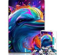 Jigsaw Puzzle 1000 Pieces for Teenagers Psychedelic Dolphin Jigsaw,Quiz Game Wall Decoration Unique Birthday And Xmas Gifts (size 75x50cm)