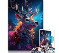 Jigsaw Puzzle 1000 Pieces for Teenagers Psychedelic Fantasy Deer Teenager Puzzles,with Matching Poster And Trivia Sheet for Ages 14+ 38x26cm