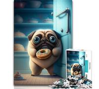 Jigsaw Puzzle 1000 Pieces for Teenagers Pug Stealing Donuts Puzzles,Family Game Stress Reliever Difficult Challenge Suitable for Couples (size 38x26cm)