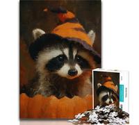 Jigsaw Puzzle 1000 Pieces for Teenagers Pumpkin Raccoon Puzzles,Family Game Stress Reliever Difficult Challenge Suitable for Couples (size 38x26cm)
