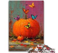 Jigsaw Puzzle 1000 Pieces for Teenagers Pumpkins And Blue Butterflies Teenager Jigsaw,Interesting Stress Reduction Parent-child Interaction (75x50cm)