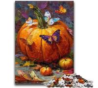 Jigsaw Puzzle 1000 Pieces for Teenagers Pumpkins And Blue Butterflies Teenager Jigsaw,Stress Reliever Difficult Challenge Secret Santa Gifts (26x38cm)