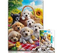 Jigsaw Puzzle 1000 Pieces for Teenagers Puppy Picnic 1000 Piece Jigsaw,Challenging Game Toys Wall Decoration Unique Birthday And Xmas Gifts (size 75x50cm)