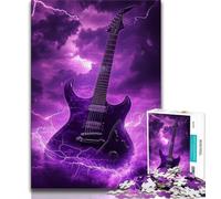 Jigsaw Puzzle 1000 Pieces for Teenagers Purple Guitar Teenager Jigsaw,Fun Games Every Piece Is Unique - Challenging Family Fun Game 75x50cm