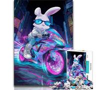 Jigsaw Puzzle 1000 Pieces for Teenagers Rabbit Riding A Motorcycle 1000 Piece Jigsaw,Challenging Game Toys Wall Decoration Unique Birthday And Xmas Gifts (size 75x50cm)