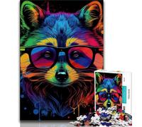 Jigsaw Puzzle 1000 Pieces for Teenagers Raccoon Pop Art Animal Adult Jigsaw,Stress Reliever Difficult Challenge Secret Santa Gifts (size 38x26cm)
