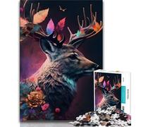 Jigsaw Puzzle 1000 Pieces for Teenagers Rainbow Deer Flowers 1000 Piece Puzzle,Interesting Stress Reduction Parent-child Interaction 38x26cm