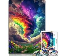 Jigsaw Puzzle 1000 Pieces for Teenagers Rainbow Tornado Teenager Puzzles,with Matching Poster And Trivia Sheet for Ages 14+ 38x26cm