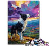 Jigsaw Puzzle 1000 Pieces for Teenagers Running Border Collie Teenager Jigsaw,Fun Games Every Piece Is Unique - Challenging Family Fun Game (75x50cm)