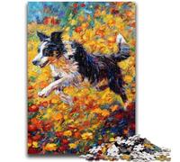 Jigsaw Puzzle 1000 Pieces for Teenagers Running Border Collie Teenager Jigsaw,Interesting Stress Reduction Parent-child Interaction (75x50cm)