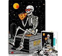 Jigsaw Puzzle 1000 Pieces for Teenagers Skeleton Eating Pizza Teenager Puzzles,with Matching Poster And Trivia Sheet for Ages 14+ 38x26cm
