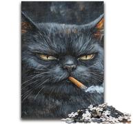 Jigsaw Puzzle 1000 Pieces for Teenagers Smoking Cat 1000 Piece Jigsaw,with Matching Poster And Trivia Sheet for Ages 14+ (38x26cm)