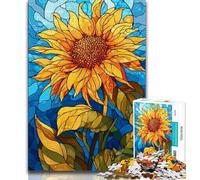 Jigsaw Puzzle 1000 Pieces for Teenagers Stained Glass Sunflowers Teenager Jigsaw,Fun Games Every Piece Is Unique - Challenging Family Fun Game 75x50cm