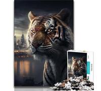 Jigsaw Puzzle 1000 Pieces for Teenagers Tiger in The Big City Puzzles,Family Game Stress Reliever Difficult Challenge Suitable for Couples (size 38x26cm)