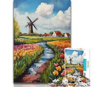 Jigsaw Puzzle 1000 Pieces for Teenagers Tulip Farm Oil Painting Puzzles for Teenagers,Educational Games Home Decoration Suitable for Desktop Decoration (size 75x50cm)