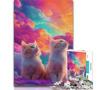 Jigsaw Puzzle 1000 Pieces for Teenagers Two Cats 1000 Pieces for Teenagers,with Matching Poster And Trivia Sheet for And Age 14 Years Up 26x38cm