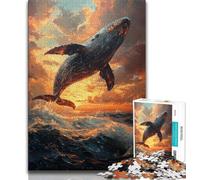 Jigsaw Puzzle 1000 Pieces for Teenagers Whales Jumping at Sunset Jigsaw,Quiz Game Wall Decoration Unique Birthday And Xmas Gifts (size 75x50cm)