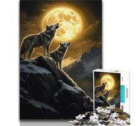 Jigsaw Puzzle 1000 Pieces for Teenagers Wolf Under The Golden Moon 1000 Piece Puzzle,Interesting Stress Reduction Parent-child Interaction 38x26cm