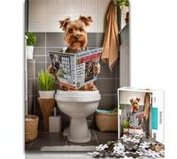 Jigsaw Puzzle 1000 Pieces for Teenagers Yorkshire Terrier on Toilet Jigsaw,Quiz Game Wall Decoration Unique Birthday And Xmas Gifts (size 38x26cm)