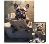 Jigsaw Puzzle 1000 Pieces French Bulldog Reading Newspaper Puzzles for Adults Perfect for Halloween, Christmas, Birthday Gift 50x75CM/19.68x29.52inch