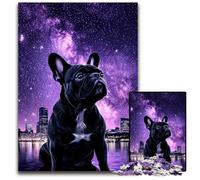 Jigsaw Puzzle 1000 Pieces Galaxy Black French Bulldog Cardboard Jigsaw Puzzles Challenging Brain Teaser for Teenagers, Family Game Night Fun 26X38CM