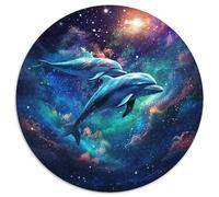 Jigsaw Puzzle 1000 Pieces Galaxy Dolphin Round Jigsaw Puzzles Interactive Family Game,DIY Home Decor,Challenging Brain Teaser Gift (67.5x67.5cm)
