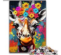Jigsaw Puzzle 1000 Pieces Giraffe Wearing Flowers Made of Wood, Making It A Great Gift for Family Fun 50x75cm for Home Decor, Ideal Christmas & New Year Gift for Teenagers