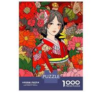 Jigsaw Puzzle 1000 Pieces Girl Kimono Sakura Art Jigsaws for Adults Brain Teaser Game Improve Memory Deal As Gifts for The Whole Family 38x26cm/1000pcs