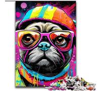 Jigsaw Puzzle 1000 Pieces Graffiti Painting Pug Challenging Puzzles 26x38cm Intricate Design for Teenagers, DIY Decor, And Brain-Boosting Fun