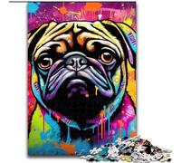 Jigsaw Puzzle 1000 Pieces Graffiti Painting Pug Wooden Puzzles size50x75cm Perfect for Christmas, Halloween, Easter, New Year