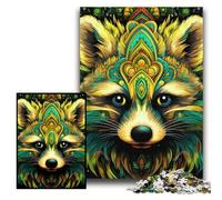 Jigsaw Puzzle 1000 Pieces Green Raccoon Jigsaws 1000 Pieces for Adults Family Interactive Game, DIY Home Decor Brain Challenge Gift Size 26x38cm