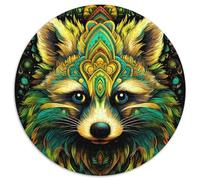 Jigsaw Puzzle 1000 Pieces Green Raccoon Round Paper Jigsaw Teenager Stress Reduction Cool Unique Gift for Family (67.5x67.5cm)