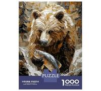 Jigsaw Puzzle 1000 Pieces Grizzly Bear Fishing in Dynamic Impasto Style Puzzles for Adults Toy Wall Decor Hand Speed Race Deal As Gifts for The Whole Family 52x38cm/1000pcs