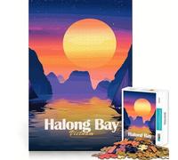 Jigsaw Puzzle 1000 Pieces Halong Bay Vietnam Sunset Illustration Accurate Joint Fun Mind Exercise Toy Peace Time Play Christmas Art Piece (50x75cm)