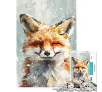 Jigsaw Puzzle 1000 Pieces Happy Winter Fox Snow Help The Brain Exercise Home Decoration Anti-Stress Toys Suitable for Ages 14 And Up (38x52cm)
