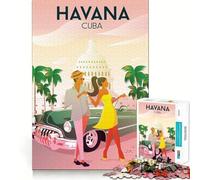 Jigsaw Puzzle 1000 Pieces Havana Cuba Travel Poster Accurate Joint Fun Mind Exercise Toy Peace Time Play Christmas Art Piece (38x26cm)