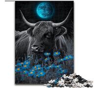 Jigsaw Puzzle 1000 Pieces Highland Cow Under The Moon Jigsaw Puzzle Made of cardboard Relax & Challenge, Colorful Home Decor Art, for Friends size 38x26CM