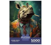Jigsaw Puzzle 1000 Pieces Hippie Rhino Smoking Jigsaws for Adults Brain Teaser Game Improve Memory Deal As Gifts for The Whole Family 38x26cm/1000pcs