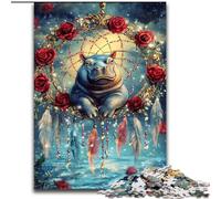 Jigsaw Puzzle 1000 Pieces Hippo Dream Catcher Wooden Puzzles 50X75CM Home Decor Brain Teaser Game for Teenagers & Family Interaction