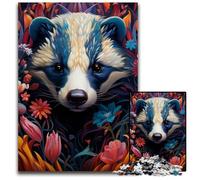 Jigsaw Puzzle 1000 Pieces Honey Badger Flowers Puzzles for Adults Perfect for Halloween, Christmas, Birthday Gift 26X38CM/10.23x14.96inch