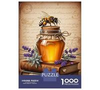 Jigsaw Puzzle 1000 Pieces Honey Jar with Bee And Lavender Adult Jigsaw Puzzle Brain Teaser Game Staycation Kill Time Deal As Gifts for The Whole Family 52x38cm/1000pcs