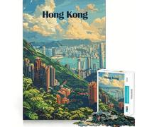 Jigsaw Puzzle 1000 Pieces Hong Kong Cityscape Illustration Precise Cut Art Cognitive Fun Play Leisure Time Fun Xmas Scene Art (50x75cm)
