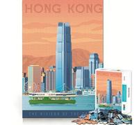 Jigsaw Puzzle 1000 Pieces Hong Kong Travel Poster Accurate Joint Fun Mind Exercise Toy Peace Time Play Christmas Art Piece (50x75cm)