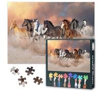 Jigsaw Puzzle 1000 Pieces Horses Galloping in Desert Landscape Wall Art Modern Painting for Adults Challenging Puzzle Game Home Office Decor Western Theme 27.5 x 19.7 Inches