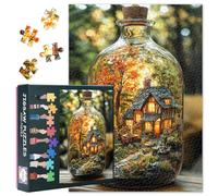 Jigsaw Puzzle 1000 Pieces House in a Jar Puzzle Autumn Trees Home Wall Decor for Living Room Bedroom Jar Forested Poster Puzzles Easy to Assemble Great for Family Activity(50.5x70.5cm)