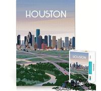 Jigsaw Puzzle 1000 Pieces Houston Skyline Illustration Accurate Joint Fun Mind Exercise Toy Peace Time Play Christmas Art Piece (38x26cm)