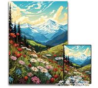 Jigsaw Puzzle 1000 Pieces Illustration of Mountain Landscape with Wild Flowers Jigsaw Puzzles for Adults for Home Decor Ideal Christmas & New Year Gift for Teenagers 1000 PCS(38x26cm)