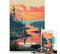 Jigsaw Puzzle 1000 Pieces Isle Royale National Park Sunset Precise Cut Art Cognitive Fun Play Leisure Time Fun Xmas Scene Art (38x52cm)