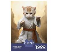 Jigsaw Puzzle 1000 Pieces Karate Cat Art Print Adult Jigsaw Puzzle Brain Teaser Game Staycation Kill Time Deal As Gifts for The Whole Family 38x26cm/1000pcs