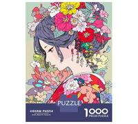 Jigsaw Puzzle 1000 Pieces Kimono Flowers Girl Art Jigsaws for Adults Brain Teaser Game Improve Memory Deal As Gifts for The Whole Family 52x38cm/1000pcs